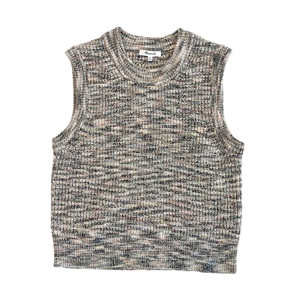 Madewell Brown Multi Space Dye Knit Sweater Vest Crewneck Wool Blend Sleeveless